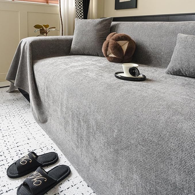 ROOMLIFE Non Slip Waterproof Couch Cover Sofa Covers for 3 Cushion Couch Washable, Furniture Protector Sofa Couch Cover for Dogs, Soft Sofa Slipcover, Couch Throw Blankets (Light Gray71''X118'') - Image 6