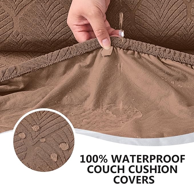 Genina Waterproof Couch Cushion Covers for Pets Washable Sofa Seat Covers | Non Slip,Stretch Jacquard Fabric,Pet Hair & Scratch Protection,Easy Installation,Furniture Protector,Loveseat Cover - Image 3