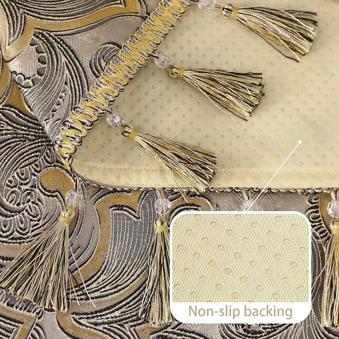 Loom and Mill Luxury Jacquard Sofa Arm Covers 2 PCS, Taupe Gold, 20x24in | European Antique Couch Armrest Cover with Tassels, Non-Slip Furniture Protector for Chair Sofa Recliners Couch Dogs Pets - Image 3