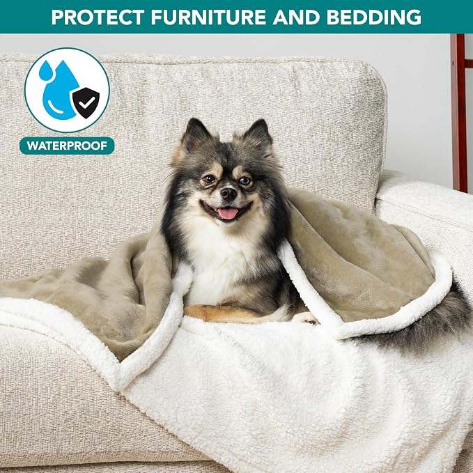 PetAmi Waterproof Dog Blanket for Couch, Pee Proof Sherpa Fleece Reversible Pet Throw, Furniture Protector for Bed Sofa Kennel, Soft Washable Cover for Small Medium Dog Puppy Cat, 29x40 Taupe - Image 7