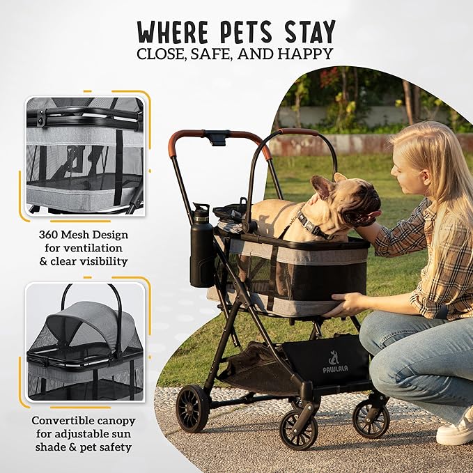 Pet Stroller with Detachable Carrier - Ideal for Small to Medium Dogs & Cats - Compact & Convenient Design - Easy Assembly Pet Stroller for Cats, Dog Strollers for Small Dogs - Metallic Gray