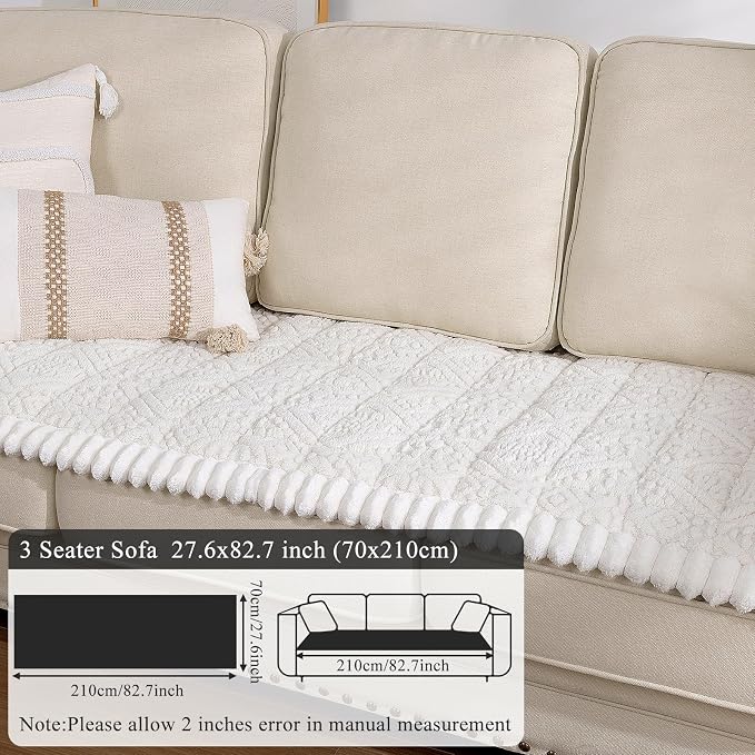Vaukki White Pet Couch Cover for Dog, 27.6''x82.7'' Sofa Cover Protector | Washable Soft Non Slip Sofa Slipcover for 3 Cushion Couch, Fuzzy Sofa Pad Pet Friendly Dog Bed Mat for Couches - Image 7