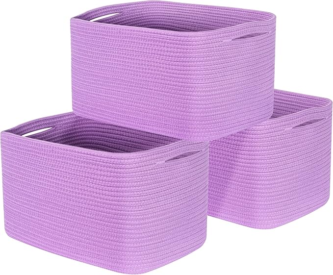 MINTWOOD Design 3-Pack Storage Baskets for Shelves, Decorative Baskets for Organizing, Woven Baskets for Storage, Book Basket Cube Storage Bin Box, Pantry Closet and Shoe Organizers, Lilac Purple by MINTWOODDesign