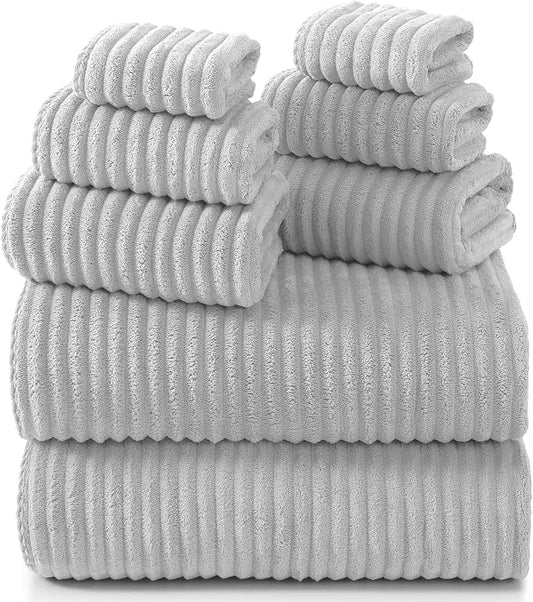 REDKISS Gray Bath Towels Set 8 Piece - Microfiber Bathroom Towels of 8 Large, Highly Absorbent Bath Towel, Soft Shower Towel for Bathroom, Hotel 2 Bath Sheet 2 Hand 2 Washcloths 2 Hair Towel Wrap by REDKISSOnline