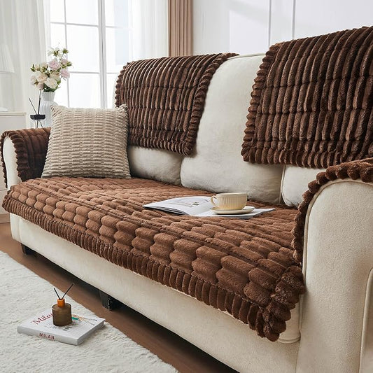 beeweed Couch Covers for Sofa, Couch Covers for Dogs Washable, Non Slip Plush Sofa Slipcovers, Couch Furniture Protector Pet Friendly, Brown, 27.6” x 59” by beeweed