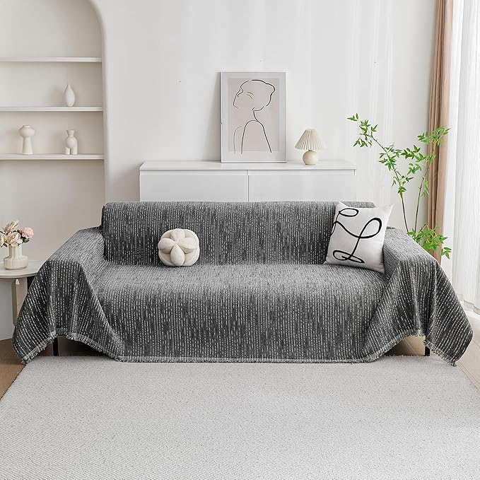 MYSKY HOME Couch Covers for Sofa, Dog Couch Cover Protector, Dark Grey Lines Sofa Covers for Sectional L Shape, Pets Couch Throw Cover Washable Durable Large Couch Cover for Dogs, Cats, 71"X102" - Image 3