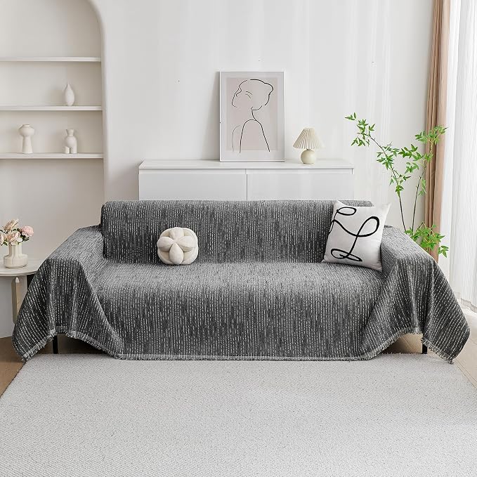 MYSKY HOME Couch Covers for Sofa, Dog Couch Cover Protector, Dark Grey Lines Sofa Covers for Sectional L Shape, Pets Couch Throw Cover Washable Durable Large Couch Cover for Dogs, Cats, 71"X134" - Image 3