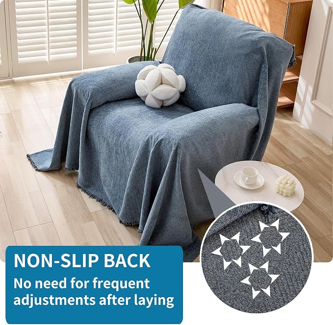 HAOMAIJIA Chenille Couch Cover Sofa Covers for 1 Cushion Couch Washable sectional Couch Covers for Dogs pet Furniture Protector Couch Cover Blanket for Living Room (Blue, 71"x91") - Image 2