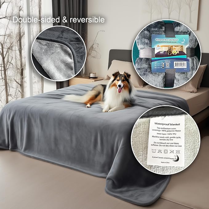 Queen Size Waterproof Blanket – Stain-Proof, Spill-Proof Flannel Blanket for Bed, Couch, Kids & Pets Protection, Reversible Splash-Proof Design (Moon Grey & Starlit Grey, 80x90”) - Image 8