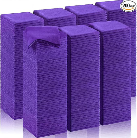 Oudain 200 Pcs Microfiber Cleaning Cloth 16x16 Inch Microfiber Towels for Car Ultra Absorbent Cleaning Rags Reusable Lint Free Streak Free Detailing Towel for Car Washing Drying Dusting (Purple) by Oudain