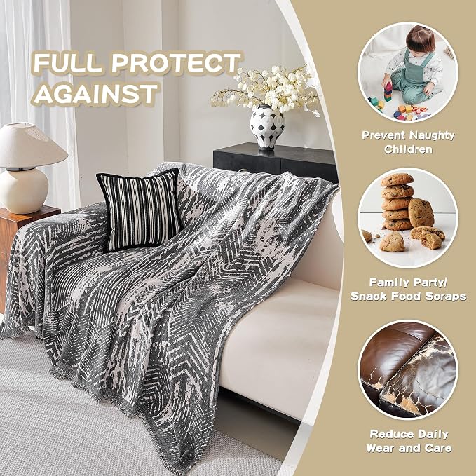 MEETSKY Couch Covers for Sofa, Couch Covers for Dogs, Modern Sofa Slipcover for Sectional Sofa Covers Washable, Chenille Blend Thick Fabric Couch Blanket Cover for Living Room, 71" x 118", Dark Grey - Image 3