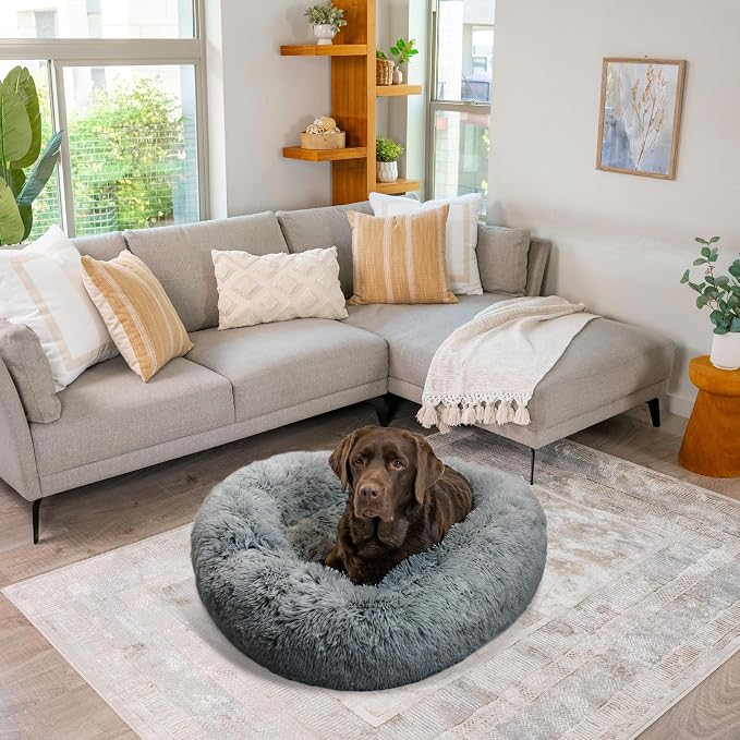 Best Friends by Sheri The Original Calming Donut Dog Bed for Large Dogs up to 100 lbs, Shag Faux Fur, Gray, Large, 36" x 36" - Image 7