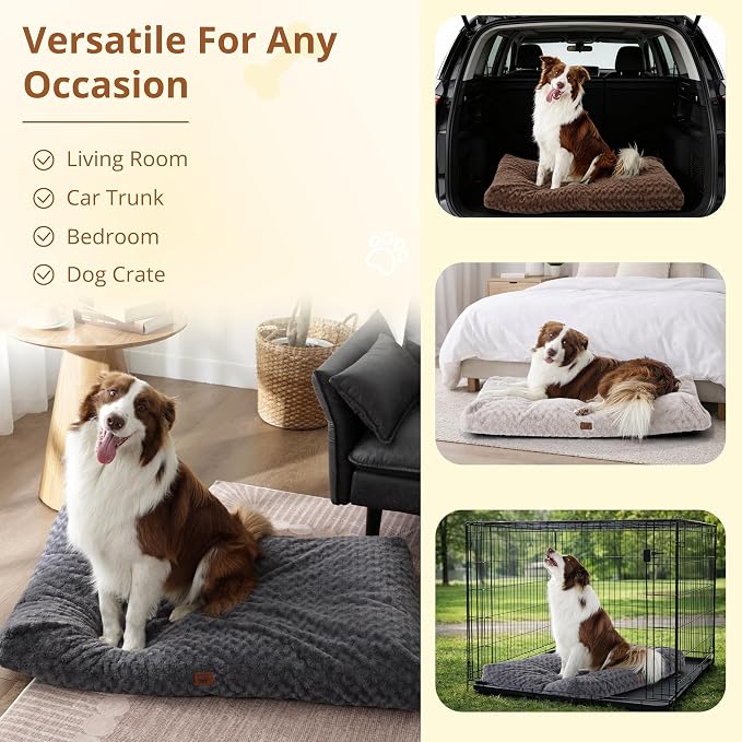EGOHOME Dog Bed for Large Dogs, Shredded Memory Foam, Washable, Non-Slip | Balanced Support Foam, CertiPUR-US, Removable Washable Cover, Rose Velvet, Dog Crate Bed & Kennel Pad, 41 x 27 Inch, Gray - Image 7