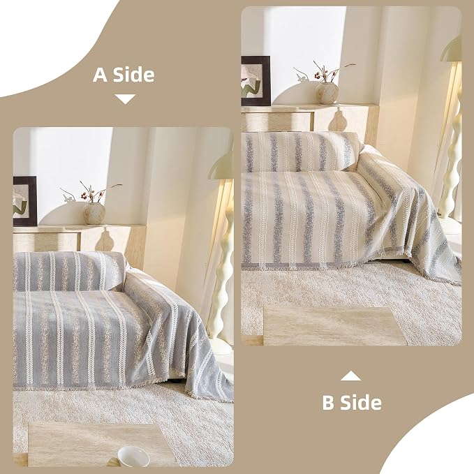 Couch Cover for Dogs Washable Sofa Cover, Sectional Couch Covers, Sofa Covers for 2 Cushion Couch, Non Slip Stripe Sofa Slipcovers Furniture Protector (Light Grey, 71 * 102) - Image 8