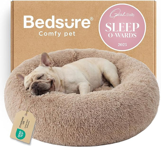 Bedsure Calming Dog Bed Medium Size Dog Donut Washable Pet Bed,30ins Camel | Fluffy Faux Fur Round Cuddler,Machine Washable,Anti-Slip Bottom,Anti-Anxiety,Deep Sleeping for Pets Up to 45 Lbs by Unknown