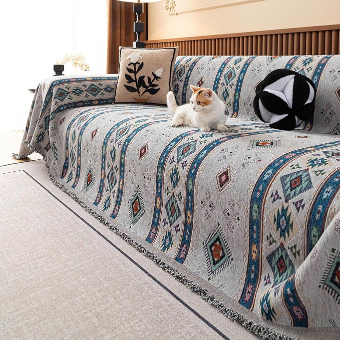 ROOMLIFE Couch Cover 3 Cushion Sofa, Washable Non Slip Furniture Sofa Protector Cover, Soft Chenille Sofa Slipcovers Sectional L Shape Dogs Couch Cover Throw Blanket with Tassels 71''X150'' - Image 5