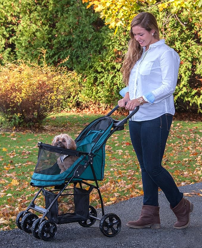 Pet Gear No-Zip Happy Trails Lite Pet Stroller for Cats/Dogs, Zipperless Entry, Easy Fold with Removable Liner, Safety Tether, Storage Basket + Cup Holder, 3 Colors