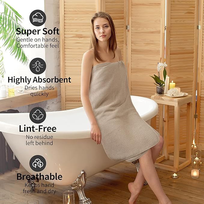Microfiber Waffle Bath Towels, 4 Pieces, Soft, Absorbent, Fast Drying, Lint Free 430 GSM (Beige+Gray+Blue+White) - Image 4