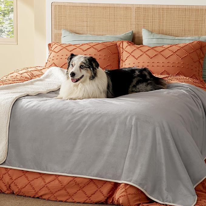 Bedsure Waterproof Blanket for Bed Soft Sherpa Fleece Throw,Twin 80"x60" | Plush Cozy Calming Reversible Dog Blankets for Large Senior Dogs,Warm Bed Couch Cover,Pet Furniture Protector,Light Grey by Unknown