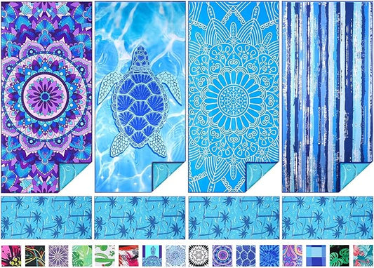 TwoYek Microfiber Beach Towel Extra Large 71x32 inches 4 Pack Bulk | Thin & Lightweight, Sand Free, Super Absorbent & Quick Dry, Oversized Towels for Beach Bath Pool Swim Travel Essentials Gift by TwoYek