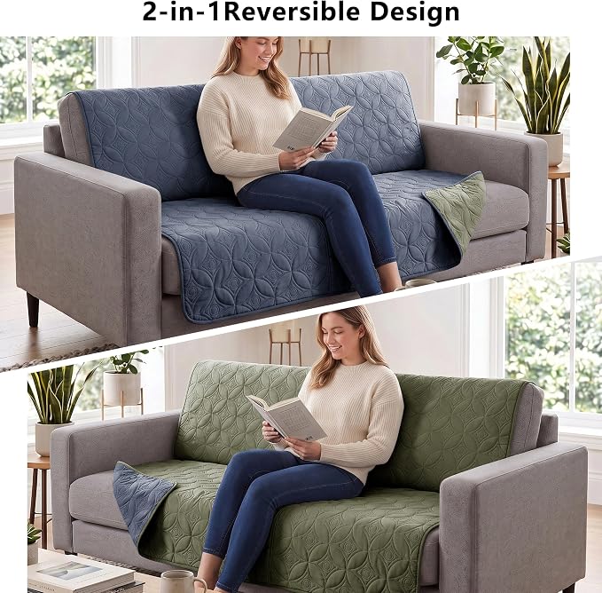 Waterproof Couch Cover for Dogs - Washable Pets Furniture Protector | TPU Leak-Proof Liner, Lightweight & Reversible, Fits Chair, Sofa, Bed, 30" x 30" , Blue/Green - Image 4