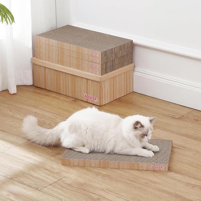 Naomi 18" x 10" Reversible Corrugated Cardboard Cat Scratcher Pads with Catnip, 5-Pack, Oak Wood Finish Modern Furniture Protector CSR1009B - Image 2