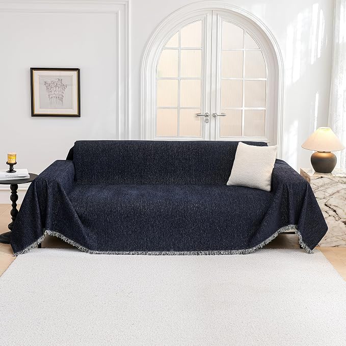 MYSKY HOME Couch Cover for Dogs Washable Couch Covers for 3 Cushion Couch Sofa Super Soft Sofa Slipcover Non Slip Sofa Cover, Chenille Sofa Covers for Dogs, Furniture Protector, 91"x134", Navy Blue - Image 9