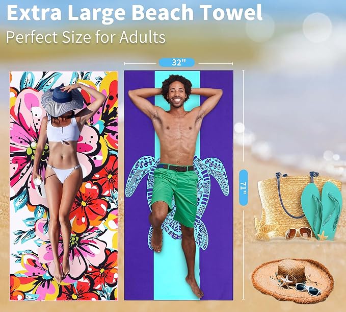 Microfiber Beach Towel Oversized 71x32 Multiple with Bag 4 Pack Bulk | Thin Lightweight Sand Free Absorbent Quick Dry Large for Travel Pool Swim Bath Cruise Sports Camping Essentials Adults Gifts - Image 7