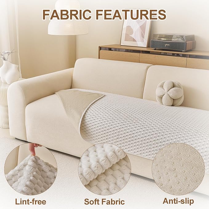 Waterproof Couch Covers for Dogs Washable, Pet sectional Sofa Cover | Non Slip Fuzzy Couch Slipcovers for 3 Cushion, Furniture Protector,Scratch Resistant Couch Covers for Sofa (Cream,35"x 71") - Image 2