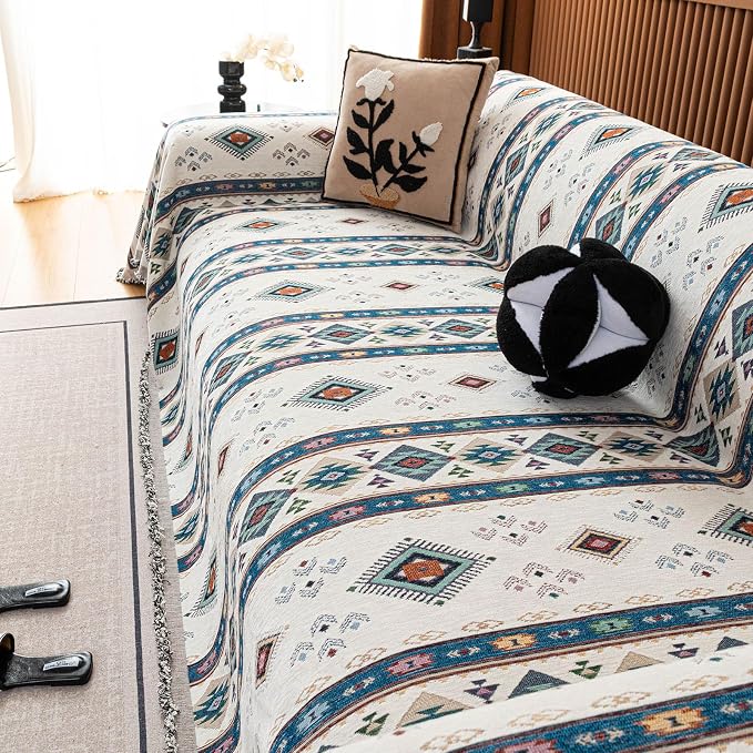 ROOMLIFE Couch Cover 3 Cushion Sofa, Washable Non Slip Furniture Sofa Protector Cover, Soft Chenille Sofa Slipcovers Sectional L Shape Dogs Couch Cover Throw Blanket with Tassels 71''X118'' - Image 3