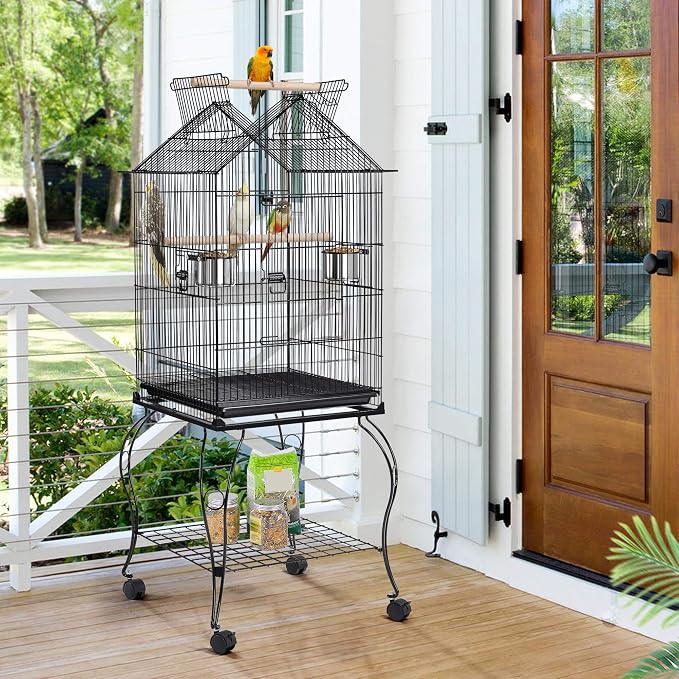 Yaheetech 57" Open Top Bird Cage with Detachable Rolling Stand & Storage Shelf, Parrot Cage for Cockatiels, Quaker, Conures, Caique & Small to Medium Parrots - Image 2