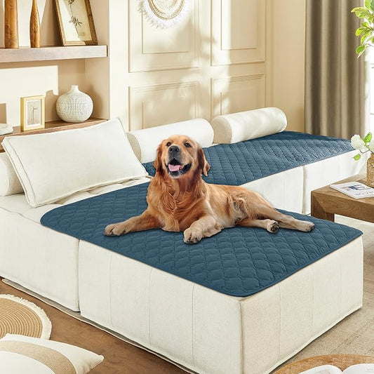 gogobunny 100% Double-Sided Waterproof Dog Bed Cover Pet Blanket Sofa Couch Furniture Protector for Puppy Large Dog Cat, Reversible (40x50 Inch (Pack of 1), Dark Blue/Light Blue) by gogobunny