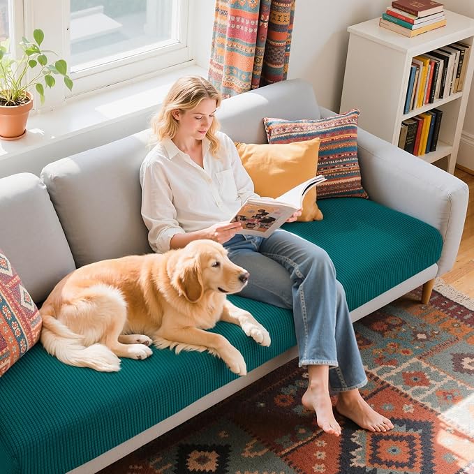 Hokway Couch Cushion Covers Stretch Cushion Covers Sofa Seat Cushion Slipcover Cushion Protector(Teal, Large) - Image 6