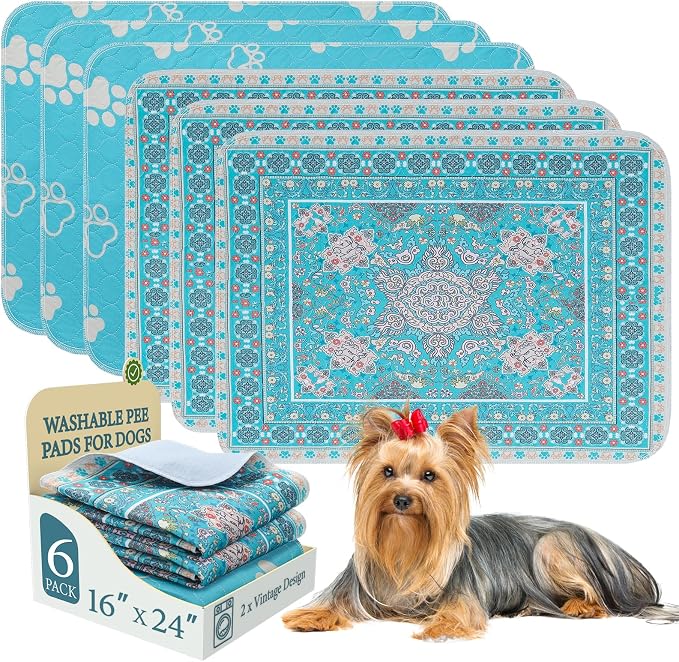 Homimp Washable Pee Pads for Dogs, 6 Pack Reusable Puppy Pads Waterproof, Absorbent and Leakproof Dog Pee Pads, Non Slip Puppy Training Pads, Pet Mat for Floor,Crate,Couch,Whelping,Blue, 16"x24" by HOMIMP