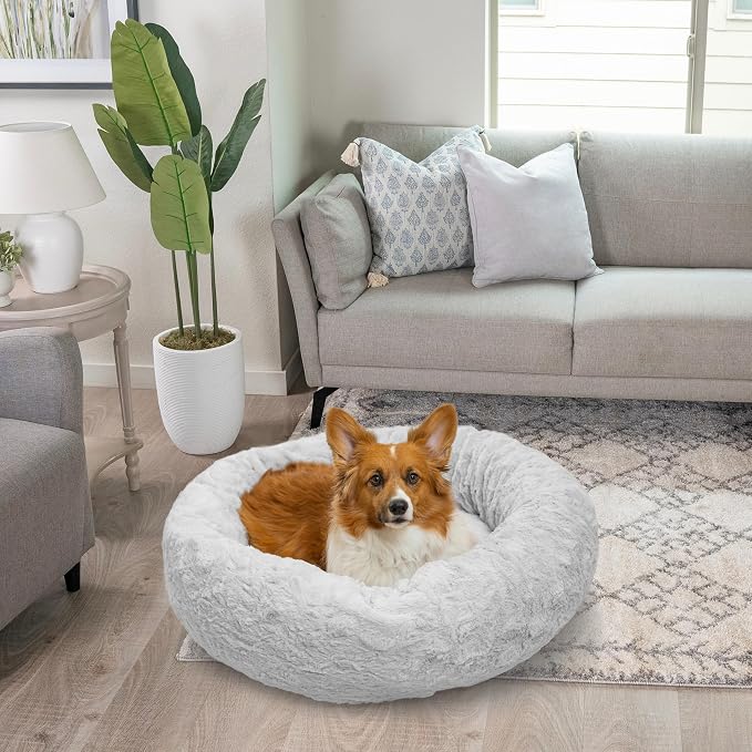 Best Friends by Sheri The Original Calming Donut Dog Bed for Medium Dogs up to 45 lbs, Lux Faux Fur, Gray, Medium, 30" x 30" - Image 7