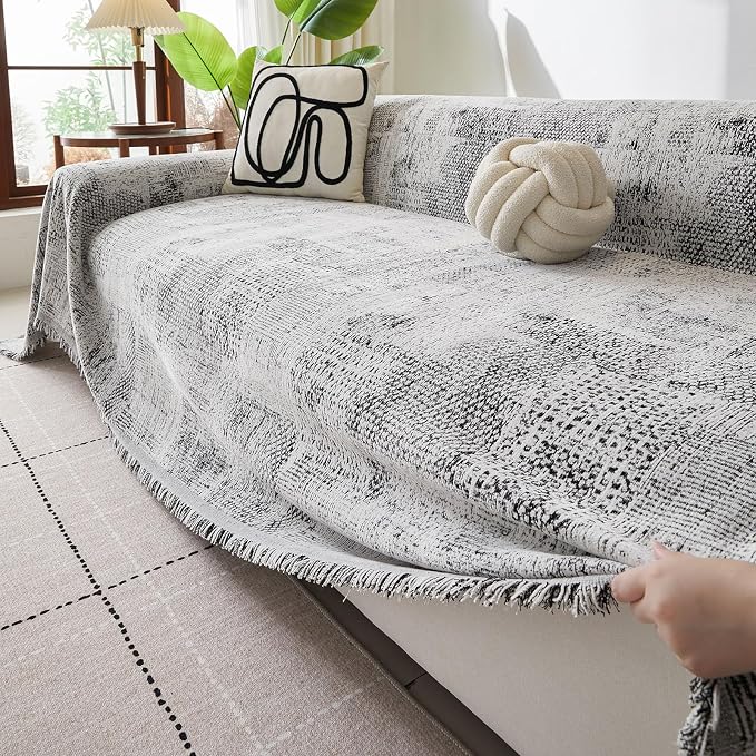 ROOMLIFE Couch Cover 3 Cushion Sofa, Washable Non Slip Furniture Sofa Protector Cover, Soft Chenille Sofa Slipcovers Sectional L Shape Dogs Couch Cover Throw Blanket with Tassels 71''X150'' - Image 8