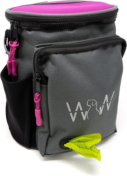 Multipurpose Pro Dog Treat Bag with Neoprene Split Top Dog Training Treat Pouch Bag with Shoulder Strap, Belt and Clip and Exterior Storage Pocket (Raspberry) by WolfInWinter