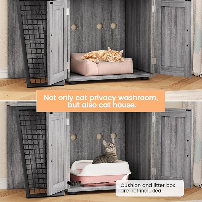 IDEALHOUSE Modern Cat Litter Box Enclosure with Platform, Double Layer Hidden Litter Box, Indoor Washroom, Villa Cat House with Ladder, 33.5" l x 17.9" w x 41.9" h,Dark Grey - Image 4