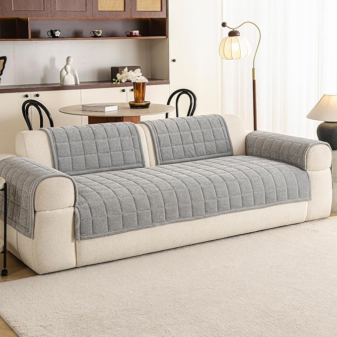 Velvet Couch Covers for Sectional Sofa Washable, Non-Slip L Shaped Sectional Couch Cover, Soft Pet Couch Covers for Sofa, Furniture Slipcovers for Loveseat(1PC,35"x63",Light Grey) - Image 2