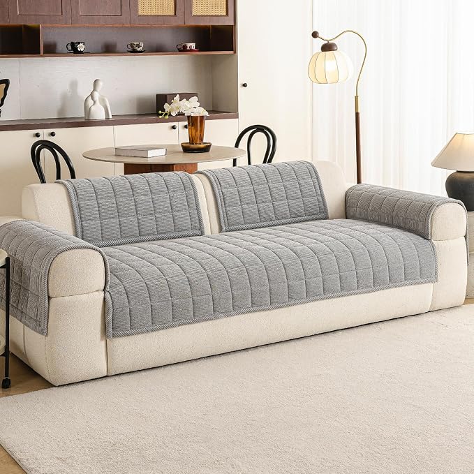 Velvet Couch Covers for Sectional Sofa Washable, Non-Slip L Shaped Sectional Couch Cover, Soft Pet Couch Covers for Sofa, Furniture Slipcovers for 2-3 Cushion Couch(1PC,35"x71",Light Grey) - Image 2