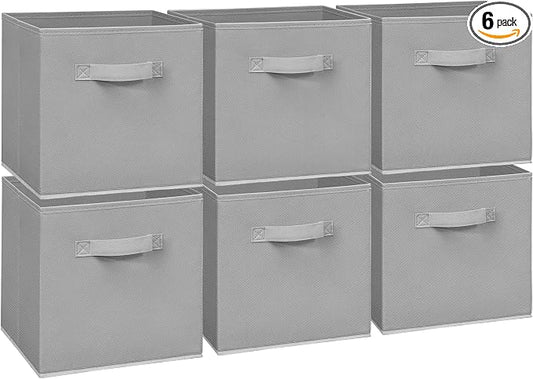11 Inch Fabric Storage Cubes, Sturdy Foldable Storage Bins, Heavy Duty Cube Organizer for Clothes, Blankets, Shelves, Closets, Bedroom, Living Room, Gray, 6 Pack by Unknown
