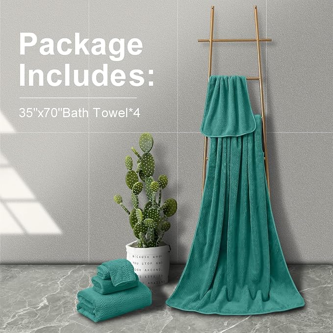 Ultra Soft Bath Towel Set of 4, Extra Large Textured Microfiber Luxury Towels 35x70 in, Quick Dry, Highly Absorbent, Fluffy, Oversized, for Bathroom Shower Pool Hotel Beach - Image 6