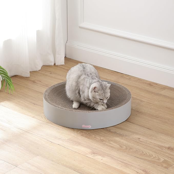 CSR1010K Nelson 20.13" Modern Cardboard Round Bowl Cat Scratcher with Catnip, Fog - Image 2