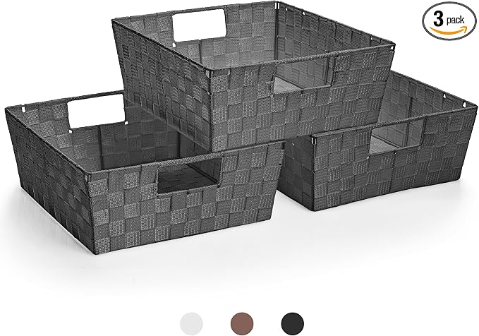 Sorbus Set of 3 Large Storage Baskets for Organizing, Mesh Hand-Woven Design, Linen Closet Organizers and Storage, Organizer Storage Baskets for Shelves, Organizers and Storage ( Gray) by Sorbus