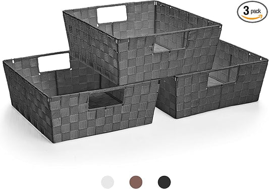 Sorbus Set of 3 Large Storage Baskets for Organizing, Mesh Hand-Woven Design, Linen Closet Organizers and Storage, Organizer Storage Baskets for Shelves, Organizers and Storage ( Gray) by Sorbus