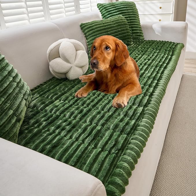 Mivnue Pet Couch Cover, Couch Covers for Dogs, Washable Dog Sofa Covers Couch Protector, Fuzzy Non Slip Couch Slipcover Pet Friendly (Green, 27.6" x 59.1") by Mivnue