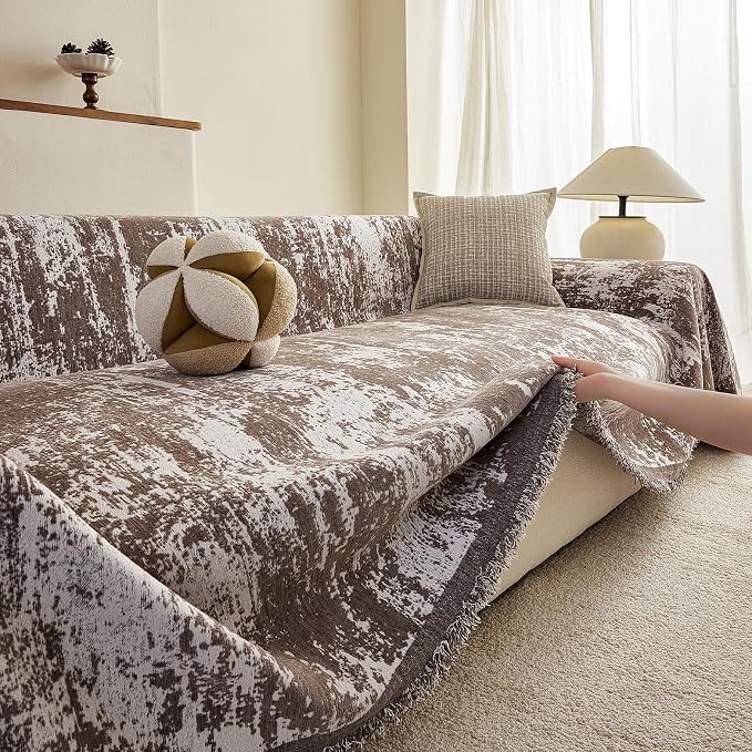 ROOMLIFE Boho Couch Covers for Sofa Washable for 2 Cushion Couch Chenille | Furniture Protector Sofa Couch Cover for Dogs, Soft Breathable Sofa Slipcover, Couch Throw Blankets with Tassels 71''X118'' - Image 5