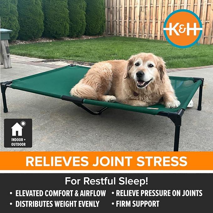 K&H Outdoor Elevated Dog Bed - Cooling Raised Dog Bed for Small & Medium Pets, Breathable Mesh Hammock Design, Indoor/Outdoor Washable Cover, Portable Metal Frame, Green, Medium 32x25in - Image 3