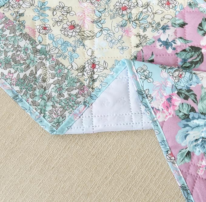 Brilliant Sunshine Lilac and Egg Blue Rose Toile Recliner Cover, 26" seat | Traditional Patchwork Design, Non Slip Sofa Cover, Quilted Furniture Protector, Washable Reclining Chair Slipcover for Pets - Image 6
