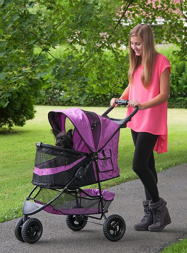Pet Gear No-Zip Special Edition 3 Wheel Pet Stroller for Cats/Dogs, Zipperless Entry, Easy One-Hand Fold, Removable Liner, Cup Holder, New Orchid